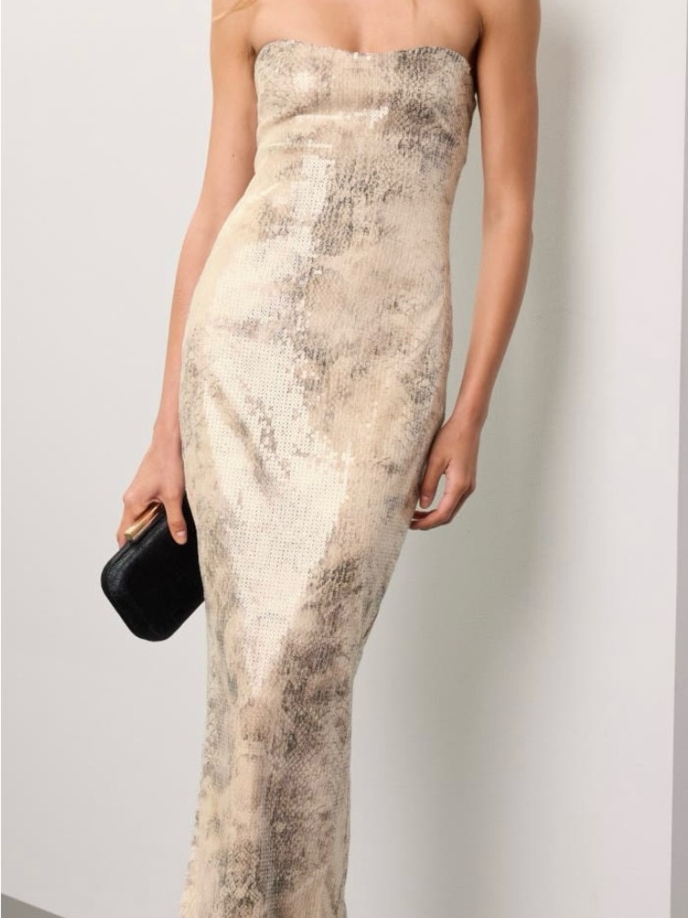 Retrofete Strapless Sequin Winslow Snake Print Dress